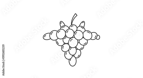 Simple Line Art Icon of Grapes Bunch, Minimalist Vector Illustration