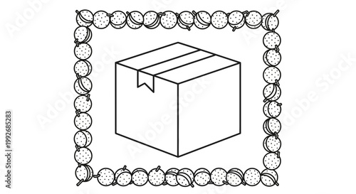 Simple Line Art Illustration of a Cardboard Box with Decorative Border