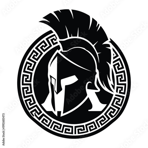 Spartan Helmet Emblem Badge Shape Icon Silhouette Vector black design on a white background