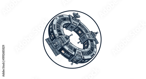 Futuristic Space Station Ring Structure, Sci-Fi Orbital Habitat Concept