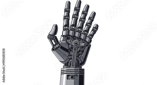 Futuristic Robotic Hand with Open Palm, Metallic Design