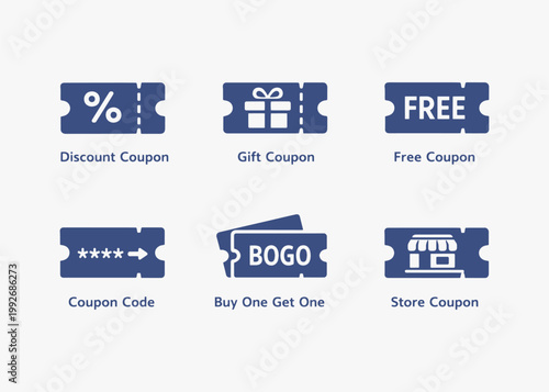 A set of Coupon icons focuses on simplicity, elegance, and ease of recognition. Vector Sign for Logos, Labels, and Icons.