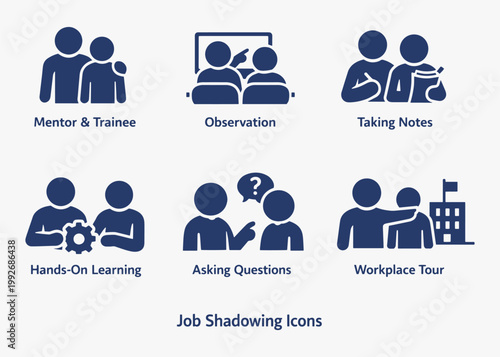 A set of Job Shadowing icons focuses on simplicity, elegance, and ease of recognition. Vector Sign for Logos, Labels, and Icons.