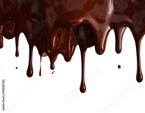 Rich dark chocolate cascading in thick, glossy drips