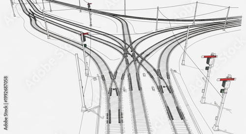 Bild auf Leinwand Complex railway tracks junction with signals and switches.