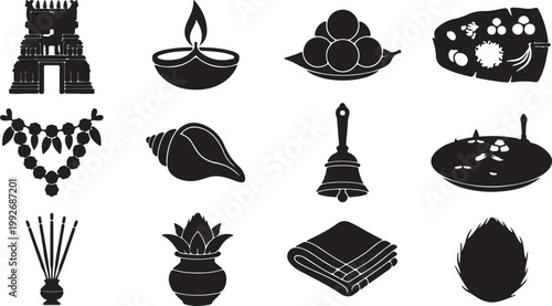 Mahavir Jayanti Silhouette Set of 12 Vector Icons Lord Mahavir Jain Religious Festival