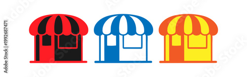 Three colorful market stall icons