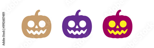 Colorful pumpkin with carved faces