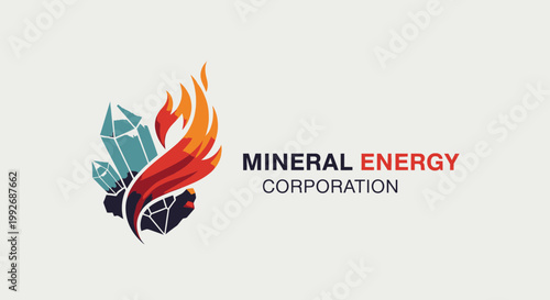 Geological Energy Source Illustration with Crystals and Flames