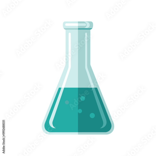 Cuadro en lienzo Flat illustration of an Erlenmeyer flask containing teal liquid with bubbles