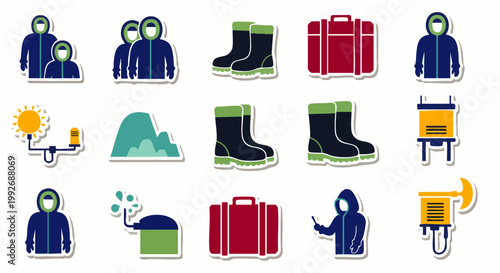 Collection of Icons Representing Safety, Protection, and Industrial Equipment for Various Applications