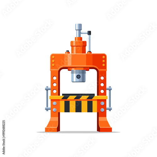 Orange hydraulic press machine illustration against a white background