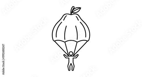 Person Parachuting with a Giant Pear as Parachute