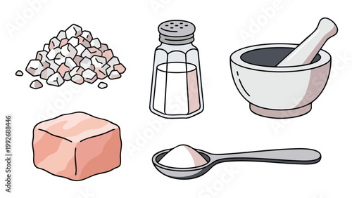Hand Drawn Rock Salt and Table Salt Illustration Set