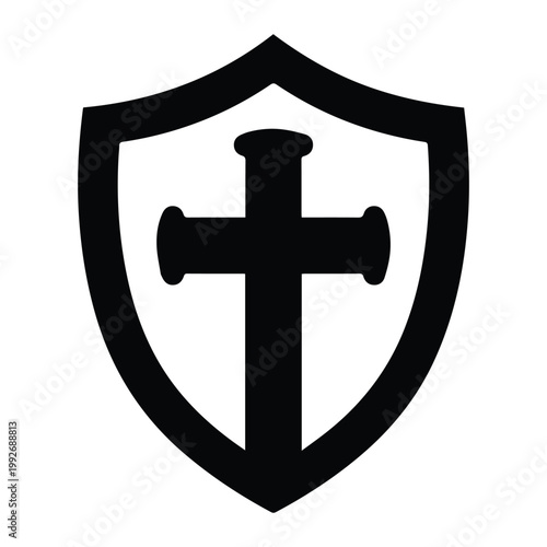 Cross Shield Emblem Badge Shape Icon Silhouette Vector black design on a white background