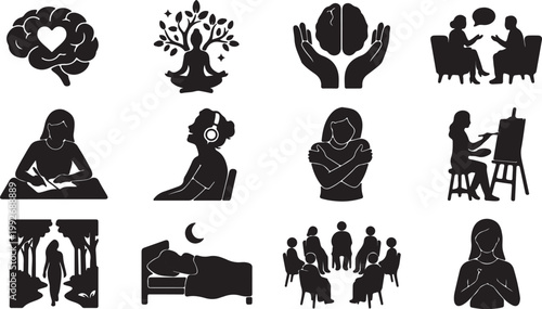 Mahavir Jayanti Silhouette Set of 12 Vector Icons Lord Mahavir Jain Religious Festival