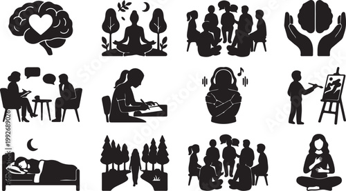 Mahavir Jayanti Silhouette Set of 12 Vector Icons Lord Mahavir Jain Religious Festival