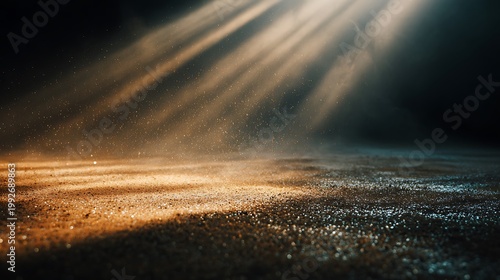 Sunlight rays shining through dark clouds.