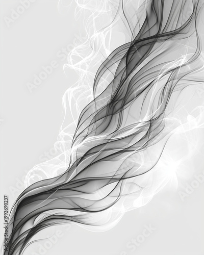 Ethereal Smoke Abstract: An artistic display of swirling smoke, rendered in shades of grey and white, evokes a sense of mystery and elegance. The light dances with the curves of the smoke.