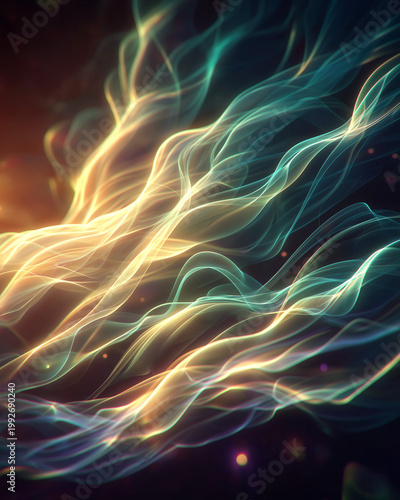Abstract Energy Waves: Mesmerizing waves of vibrant energy dance across a dark background, evoking a sense of dynamism, power, and the unseen forces shaping the universe. 