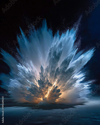 Oceanic Explosion: An artistic view of the power and beauty of water, with an underwater explosion, captured in an abstract style, creating an ethereal spectacle.