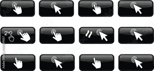 Set of Touchscreen Tap and Click Gesture Icons with Hand and Cursor Symbols for Mobile Interface, UI Design, User Experience, and Digital Interaction Concepts