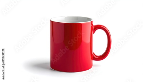 Vibrant Red Mug on White Background for Mockup.