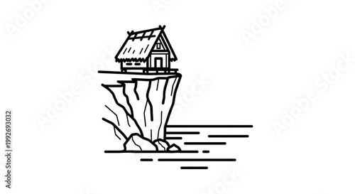 Minimalist Hut on Cliff Edge Overlooking Water