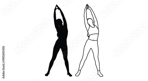 Woman stretching in athletic wear a contrasting black silhouette