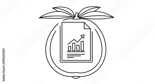 Financial Report Growth Chart Inside Orange Fruit Icon, Business Success Concept