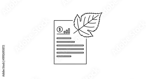 Financial Report with Leaf Icon: Eco-Friendly Business Growth and Sustainability Concept