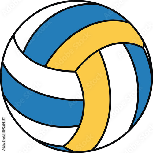 Volleyball Ball Illustration in Blue, Yellow, and White Colors for Sports Design, Game Equipment Graphics, Athletic Activities, and Recreation Concepts