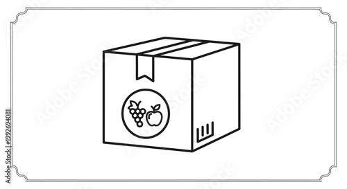 Delivery box with fruits icon, healthy food shipping, online grocery order concept