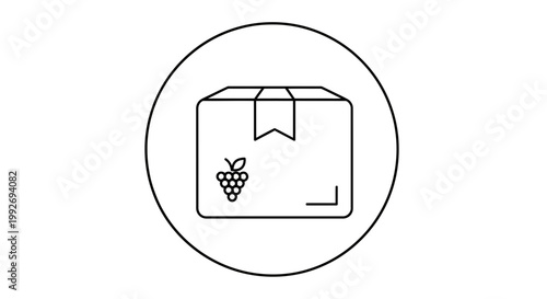 Delivery Box with Grapes Icon: Wine Shipping, Food Logistics, Organic Produce Packaging