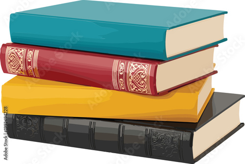 Stack of Books Illustration with Colorful Covers in Classic Style for Education Design, Learning Concepts, Library Themes, and Academic Graphic Resources