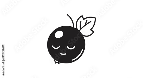 Cute Sleeping Berry Icon with Leaf, Vector Illustration