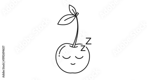 Cute Sleeping Cherry Character with Zzz Symbol, Kawaii Fruit Illustration