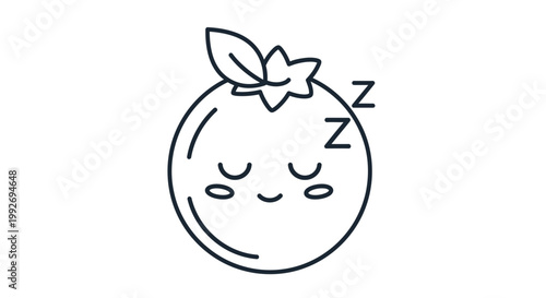 Cute Sleeping Blueberry Icon with Zzz Symbol, Kawaii Style, Vector Illustration