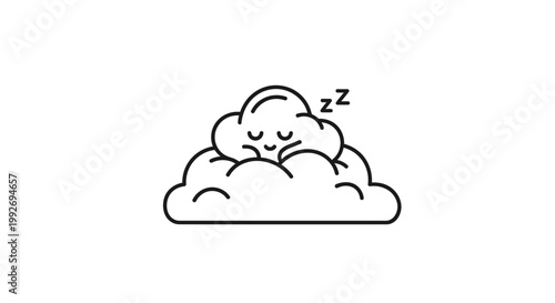 Cute Sleeping Cloud Character Icon with Zzz Symbol, Vector Illustration