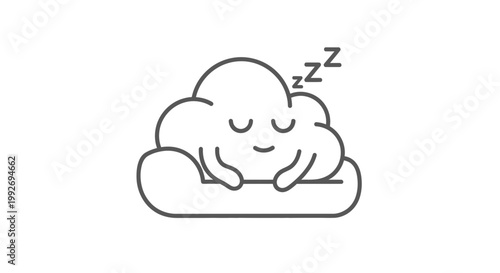 Cute Sleeping Cloud Character on a Pillow, Peaceful Dream Illustration
