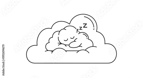 Cute Sleeping Cloud Character on Pillow Cloud, Zzz, Peaceful Dream