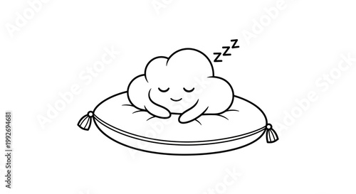 Cute Sleeping Cloud Character on Pillow, Peaceful Dream Illustration