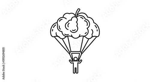 Creative food concept: cupcake parachute landing, sweet dessert skydiving, funny food delivery idea