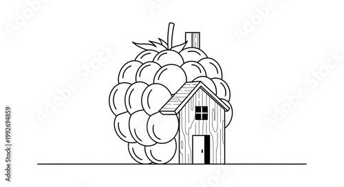 Creative House Built Inside Giant Raspberry, Abstract Home Concept