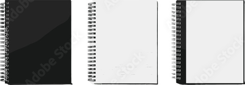 Set of Spiral Notebooks with Different Cover Designs Including Black, Minimal, and Blank Styles for Office Supplies, School Stationery, and Mockup Presentation