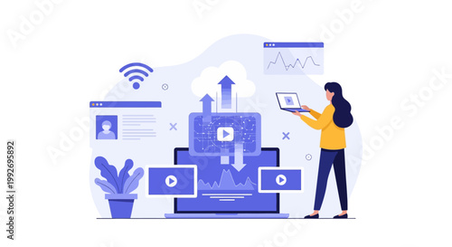 Woman interacting with digital media technology.