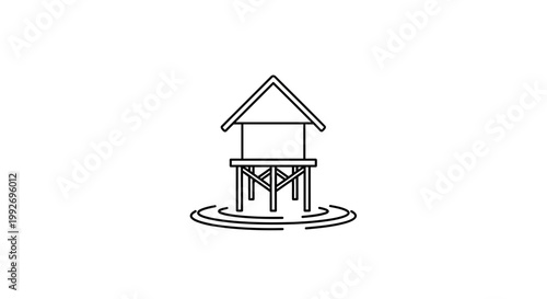 Stilt House Icon on Water, Simple Line Art, Minimalist Design