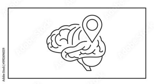 Brain with Map Pin Icon: Concept of Memory, Location, or Navigation in Mind