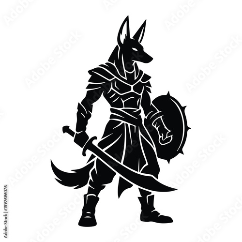 Anubis Desert Warrior Jackal Creature Shape Icon Silhouette Vector black design on a white background