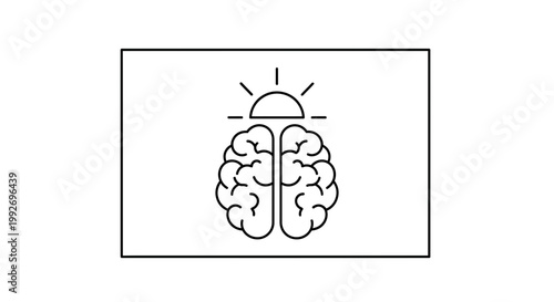 Brain with Rising Sun Icon: Symbolizing New Ideas, Creativity, and Mental Awakening
